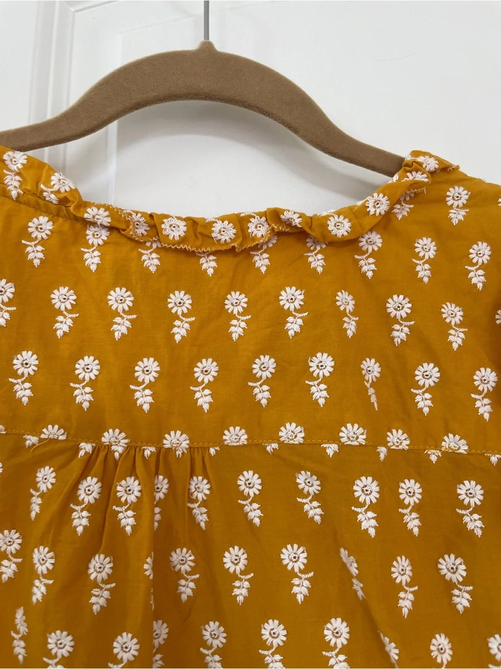 J. Crew Mustard Yellow Floral Ruffle Sleeve Blouse